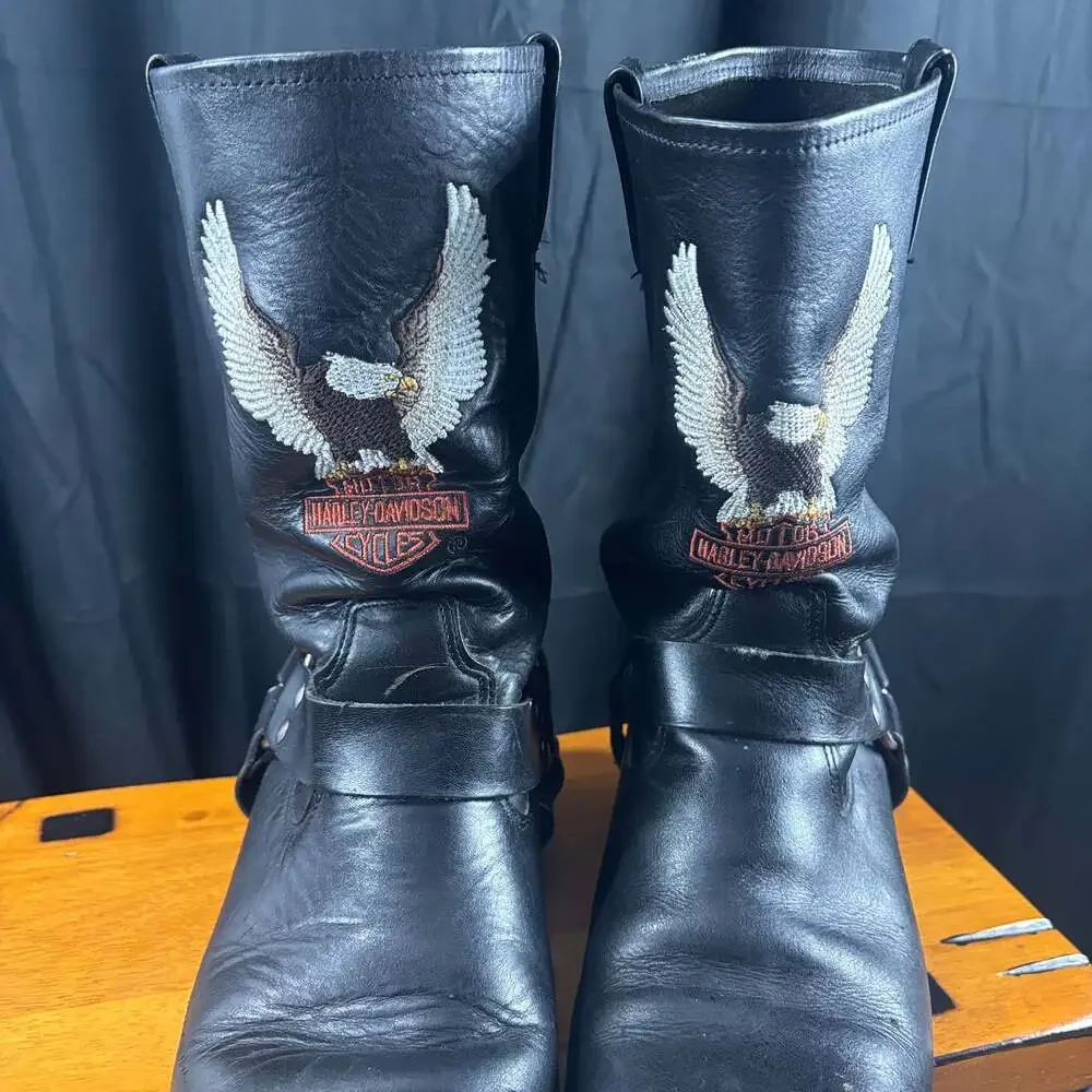 Harley Davidson Motorcycles Embroidered Eagle Harness Leather Boots 11
